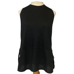 Uniquely LJ High Neck Blk Split Hem Mesh Tank Sz M